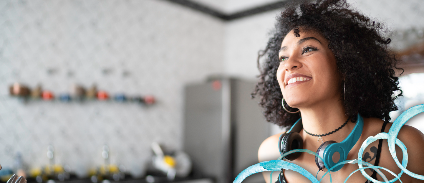 woman smiling with headphones