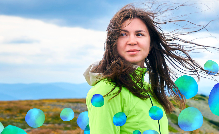 woman outside in windy weather